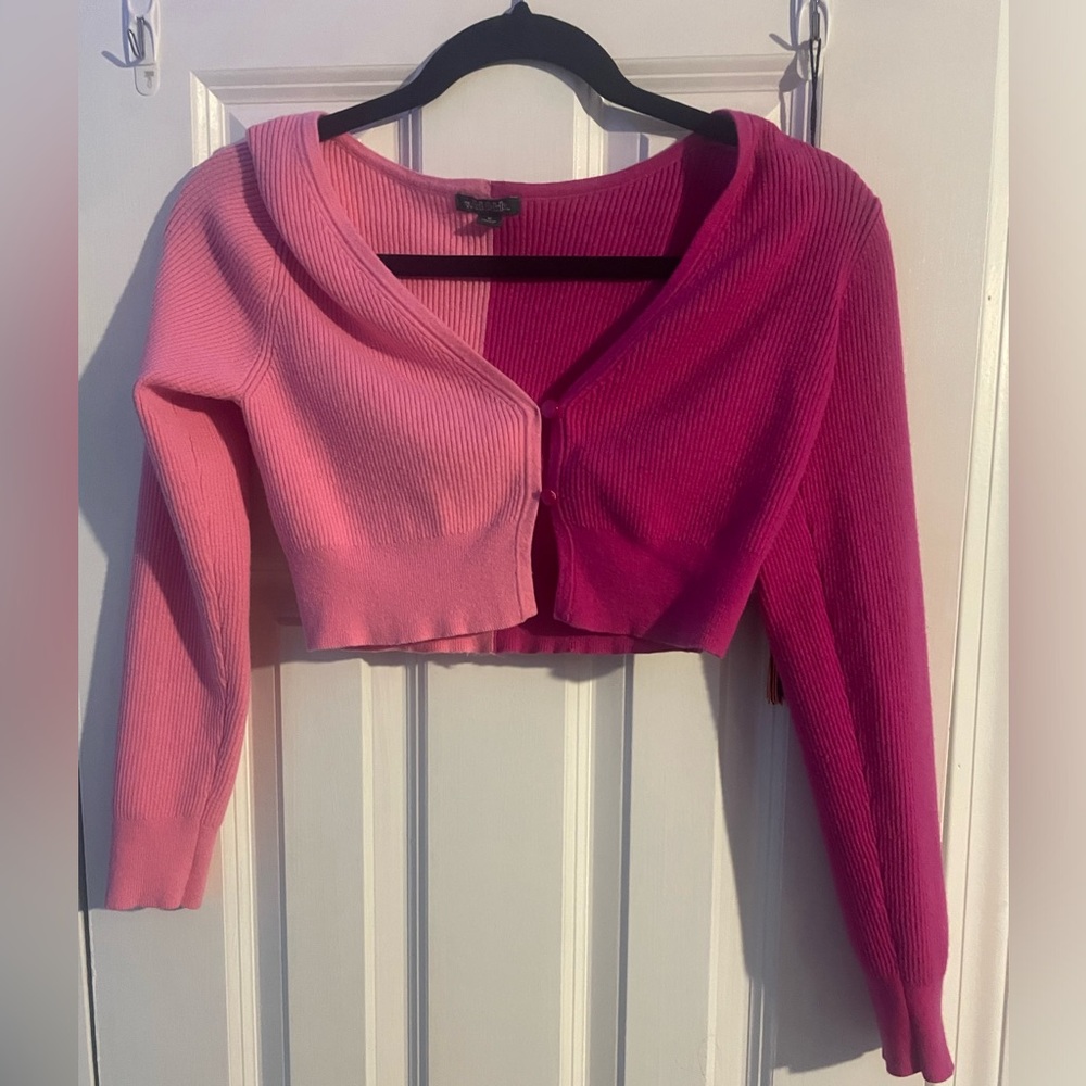 Pink Two Toned Cropped Cardigan